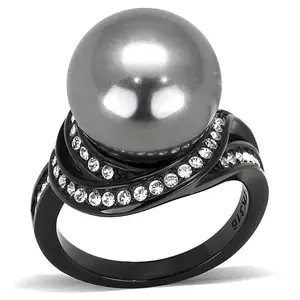 212 MAIN Women's IP Black Stainless Steel Pearl-Embellished Fashion Ring - Gray Synthetic Round Pearl, Size 7, Fashion Rings