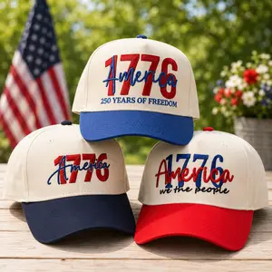 1776 America 250 Years of Freedom 3D Puff Embroidered Hat, July 4th Patriotic Gift, 4th of July Cap, Adjustable Summer Hat for Brunette Babes, Gift for Everyone, Unisex Hat