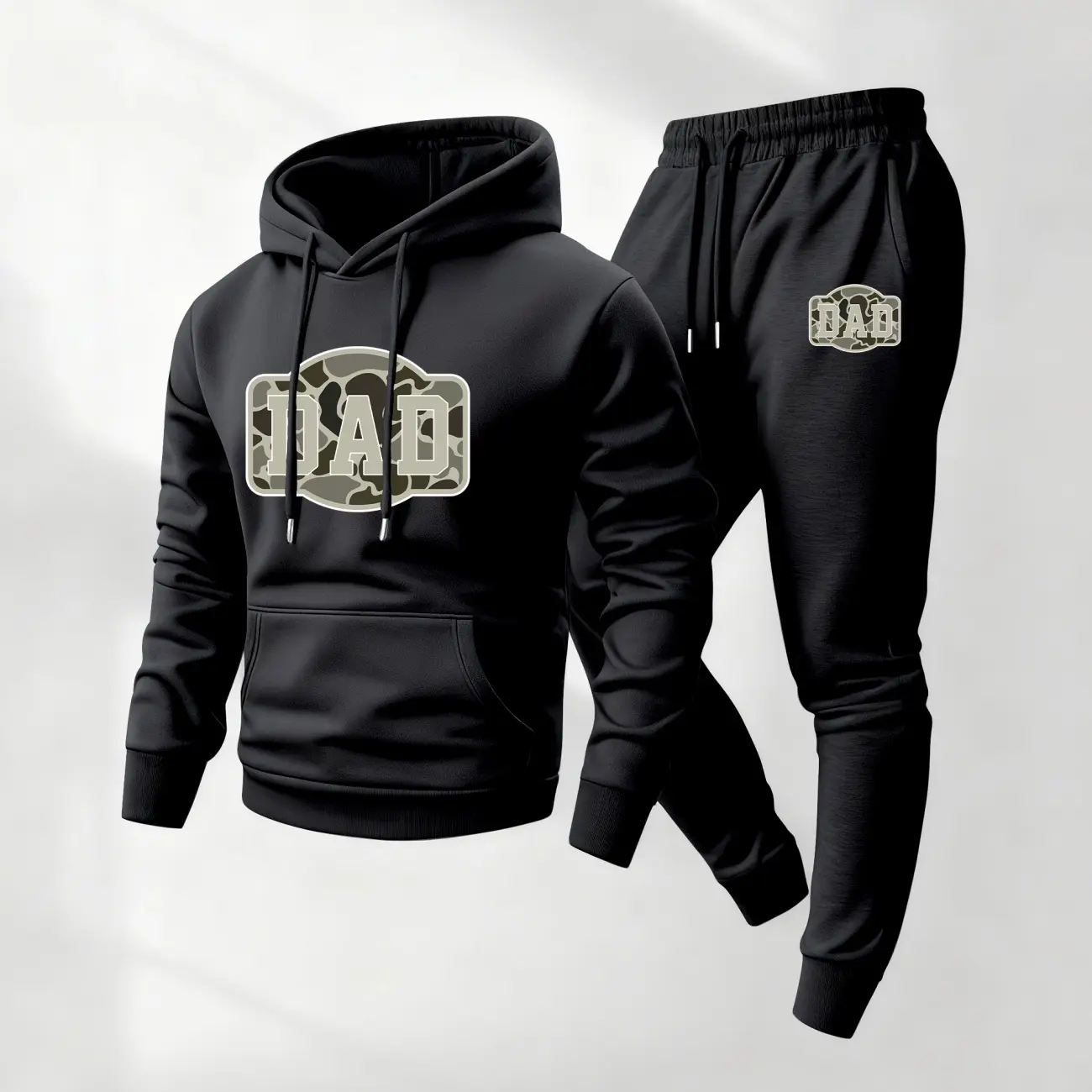 Men's Minimalist Camo Print Tracksuit Set - Loose Polyester Hoodie & Drawstring Sweatpants for Casual Loungewear, Soft, Longsleeves, Athletic Wear, Hoodie And Sweatpants Pants & Top Sets, Casual Sport, Camouflage, Machine Washable, Lightweight, Male