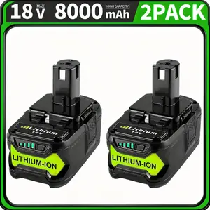 2Pack 18V 8.0Ah Lithium Battery Replacement for Ryobi P108 P102 P104 P117 RB18L50 High Capacity Cordless Power Tool Battery
