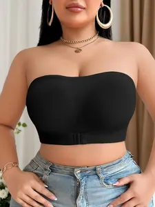 Women's Plus Size Wireless Bra, Soft Padded Push-Up Front Closure Buckle Strapless Everyday Underwear, Comfortable Daily Wear