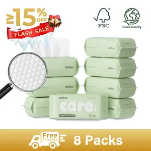 Unifree Face Clean Towels, 100% Plant Fiber & Biodegradable, Ultra Soft & Thick, Superabsorbent, Large 7.9''x7.9'', Unisex, Natural Dry wipe Facial Sheet cloth