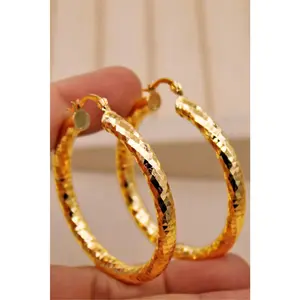 Gold Diamond Cut Large Hoop Earrings
