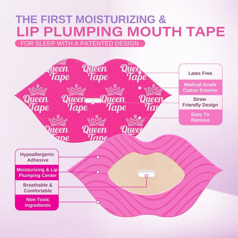 Queen Tape - Hydrating & Moisturizing Mouth Tape For Sleep - Royal Plump Edition - Lip Plumping - Mouth tape with Collagen Hyaluronic Acid & Vitamin E - Built in Lip Mask - Royal Lips - One Month Supply