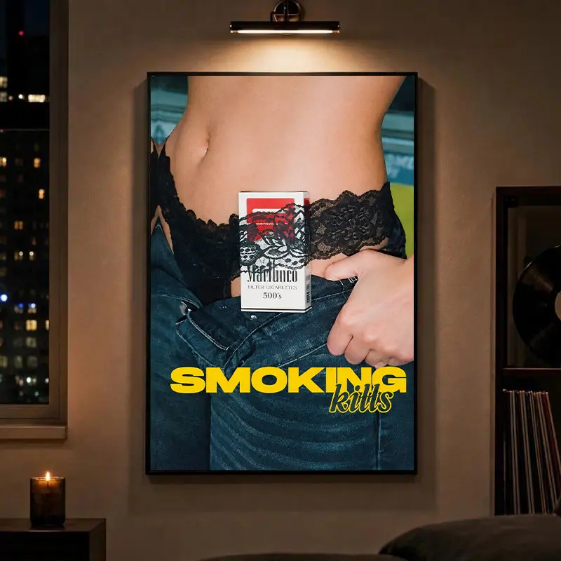 Retro Poster, 90s Y2K Vintage Art, Edgy Smoking Decor, Cool Girl Aesthetic, Sexy Poster, Unique Artistic Wall Art, Art Print, Decorative Artwork, Vintage Design, Retro Advertising Art, Aesthetic Room Decor, Vintage Wall Art