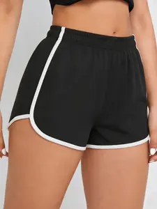 Women's Contrast Binding Drawstring Waist Gym Shorts, Breathable Comfortable Shorts for Summer, Ladies Sportswear for Indoor Outdoor Wear