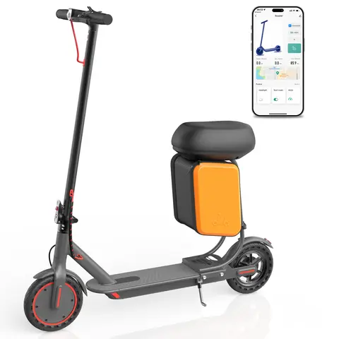 SummerVibes AOPO Unisex Foldable Folding Commuter Electric Scooter for Adults - 8.5" Solid Tires, 350W Motor, 19 MPH Speed, 16 Mi Range, 264 lbs Load Capacity, Aluminum Frame with Seat, Rear Braking, IP65 Waterproof, Compact Fold for Commuting