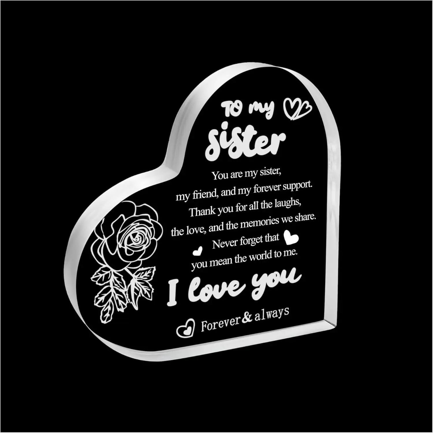 Sisters Gifts from Sister, Birthday Acrylic Heart Plaque Desk Decorations Gifts for Sister Mothers Day Graduation Wedding from Sisters, Personalized Thank You Present