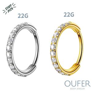 OUFER Glamorous Body Jewelry Unisex 22G AAAAA+ Grade CZ Rhinestone Hinged Segmented Nostril Piercing Nose Ring, 316L Stainless Steel Tarnish Proof Dainty Piercings Accessory, 6mm-8mm Septum Ring for Women