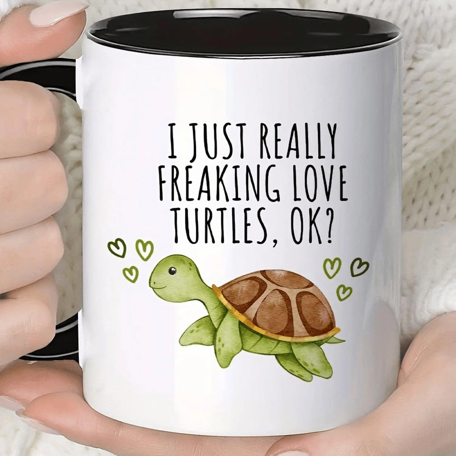 1pc Funny Turtle Lover Ceramic Mugs "I Just Really Freaking Love Turtles" Coffee Cup with Cute Turtle and Hearts Design 11oz 360ml Hand Wash Only Quirky Gift for Turtle Enthusiasts