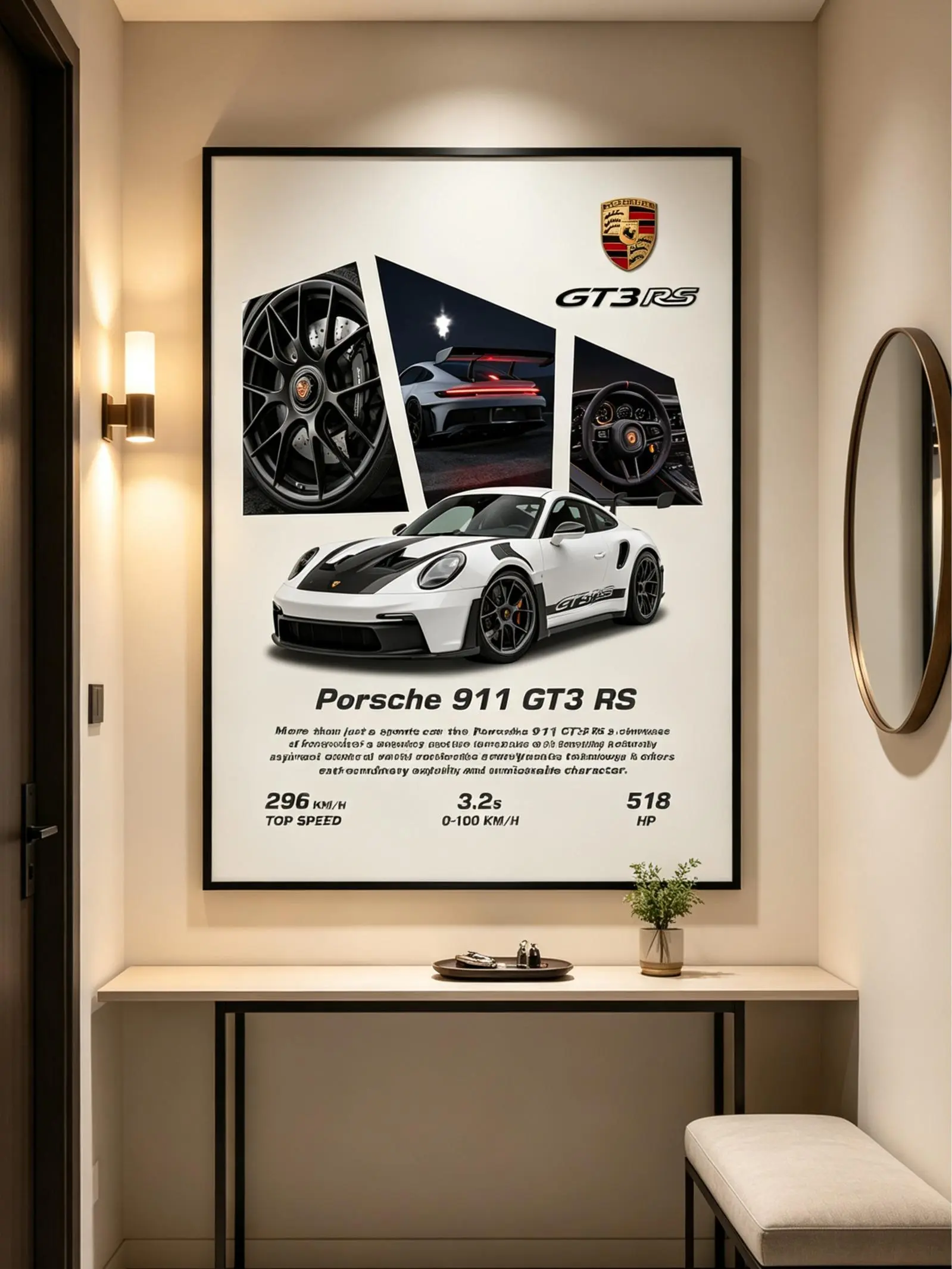 Sport Car Porsche GT3 RS Garage Canvas Decor Gift Ornaments
