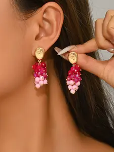 Purple Gradient Grape Beaded Drop Earrings, Boho Ombre Crystal Cluster Statement Earrings with Gold-Tone Top for Women, Lightweight Design, Perfect for Summer, Parties, Weddings & Daily Wear, Trendy Fruit-Shaped Jewelry