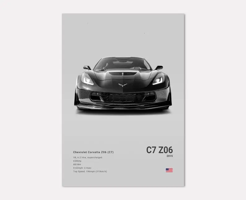 [Up to 65% Off][Free Shipping][No Frame] Accurate Chevrolet Corvette Z06 C7 Paper Poster Print - 2-Pack High-Quality Graphic Design, Car Photography Fans’ Home Decor