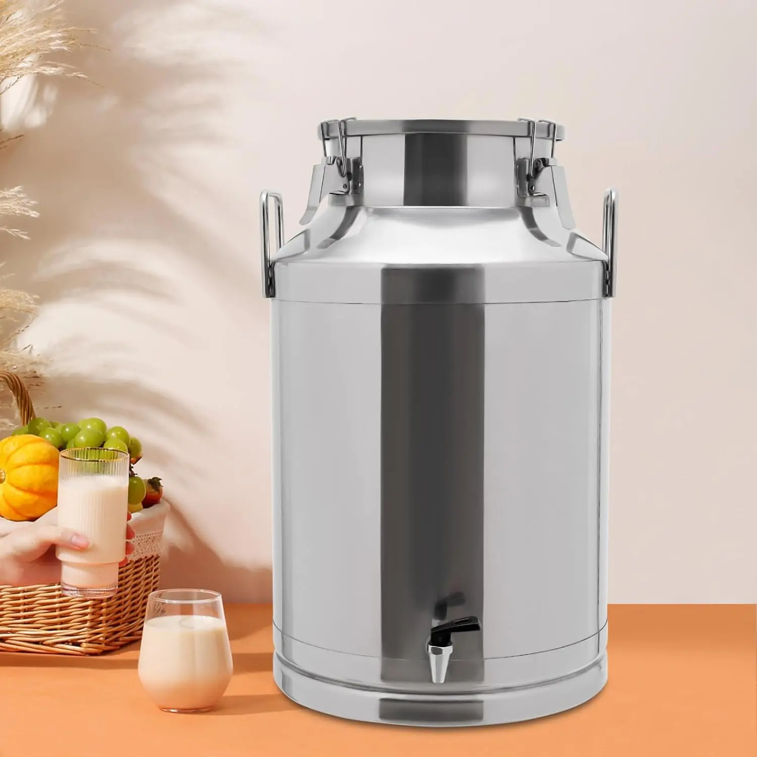 40/60L Stainless Steel Milk Canister - Heavy-Duty Sealed-Lid Transport Container for Milk, Wine Liquid Storage