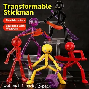 Cool Matchstick Figure Multi-Jointed Articulated Figures Action Doll Building Blocks, Cool Walking Fighting Soldier Toy Model Set with Weapon Bag, Figures Combo