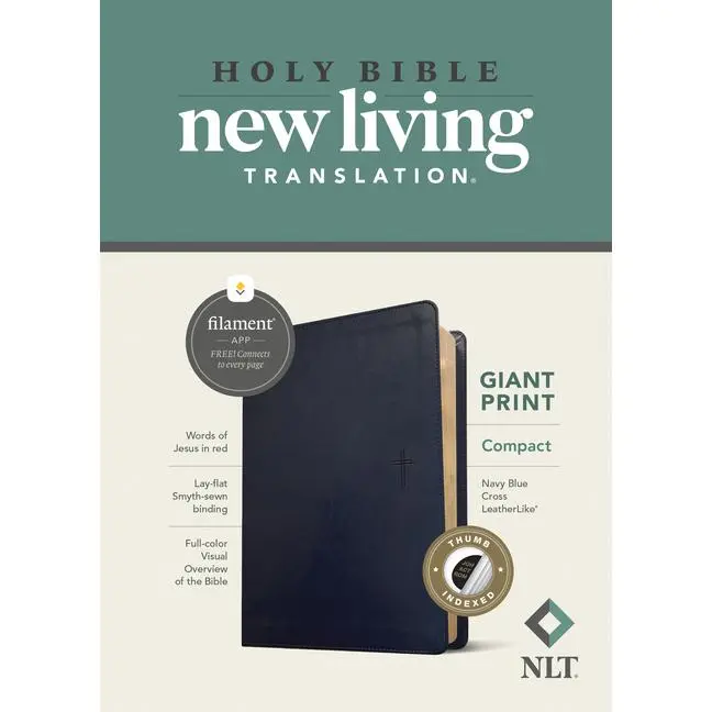 NLT Compact Giant Print Bible, Filament Enabled (Leatherlike, Navy Blue Cross, Indexed, Red Letter) -- New Living Translation - Bible