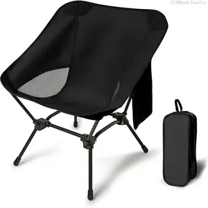Lightweight Camping Chairs with Adjustable Height, Portable Camping Chairs for Adults with Carry Bag and Side Pockets, Folding Chairs for Outside for Camping, Beach, Fishing, Trip, Picnic (Black)CC29HandyToolPro