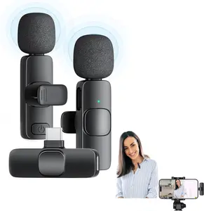 Wireless Microphone for iPhone iPad and Android Phone, 2 Pack Wireless Lavalier Lapel Mic with Noise Reduction, Plug and Play Mini Microphone for Video Recording Interview Podcast YouTube TikTok Vlog