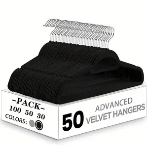 100/50/30pcs, Premium Velvet Non-slip Hanger with Tie Bar, 360 °   Swivel Hook, Space-saving, Durable, Suitable for Indoor Storage, Outdoor Drying, Clothing Display, Standard Hanger, Wardrobe Storage, Organization And Storage