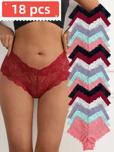 G 6/12/18Piece Women's Low-Waist Sexy Lace Underwear - Featuring Floral Lace and Bow Details, Nylon-Blend Fabric - With a Slim-Fitting Cut for Softness and Comfort - Delivers Both Comfort and Support - Ideal for Daily Wear - Perfect for Romantic Dates