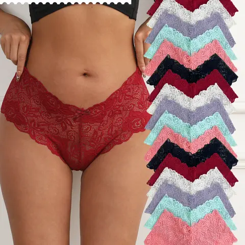 Women's Basic Preppy Lace Lingerie Multipack - Elegance-Focused Low-Waist Floral Panties, Seamless Cut, Aesthetic Fit, Bow Details, Comfortable Underwear for Women Daily Wear