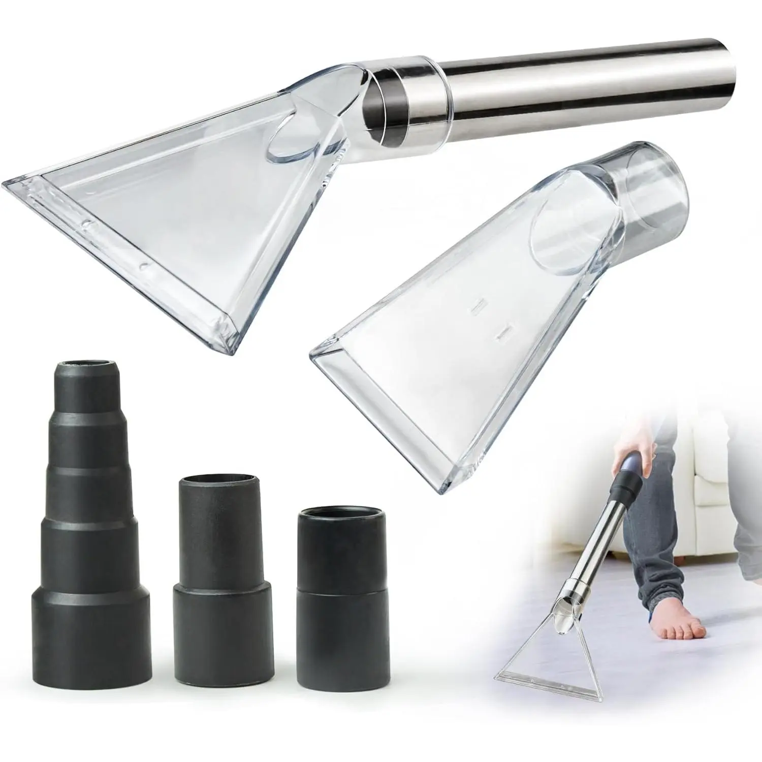 Universal Clear Vacuum Extraction Accessory Compatible with All Shop Vac Extractor, Wet Dry Vacuum Cleaner Attachments for Upholstery & Carpet Cleaning &  Detailing