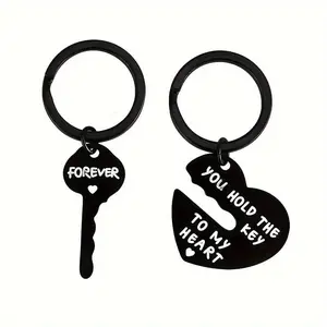 2pcs/set Heart-Shaped Stainless Steel Lock Couple Keychain - Romantic Keyrings & Keychains for Boyfriend Girlfriend with Engraved Message, Perfect Valentine's Day Birthday Gift for Him Her