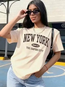“Women's Retro NYC Brooklyn Graphic Tee - Oversized Relaxed Fit Classic Crew Neck Short Sleeve Vintage Urban Casual Streetwear Top”