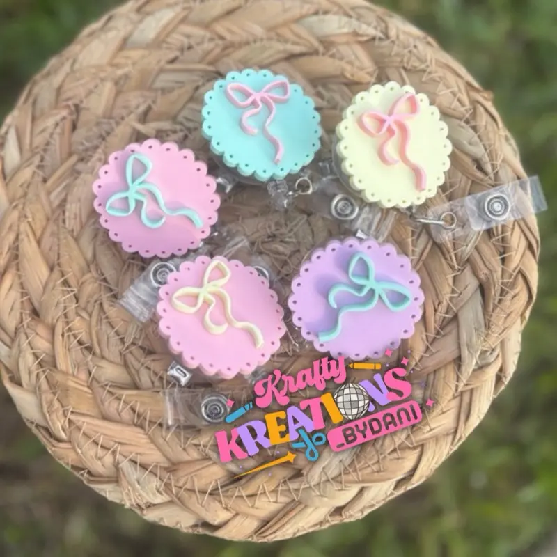 Pastel spring bow badge reel