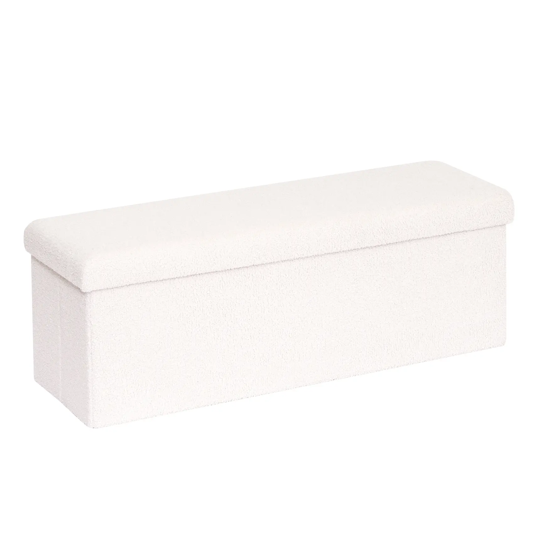 B FSOBEIIALEO 43 Inch Foldable Storage Ottoman, Living Room Resting Footstool, White Teddy Footstool, Modern Large Capacity Hidden Storage for Living Room Furniture,Bedroom Decoration Seater Organizing