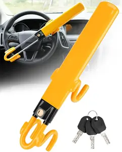 B BRAZIFY Steering Wheel Lock - Heavy Duty Antitheft Device and Car Security Lock with Adjustable Locking and 3 Keys - Great Vehicle and Truck Deterrent (Yellow)