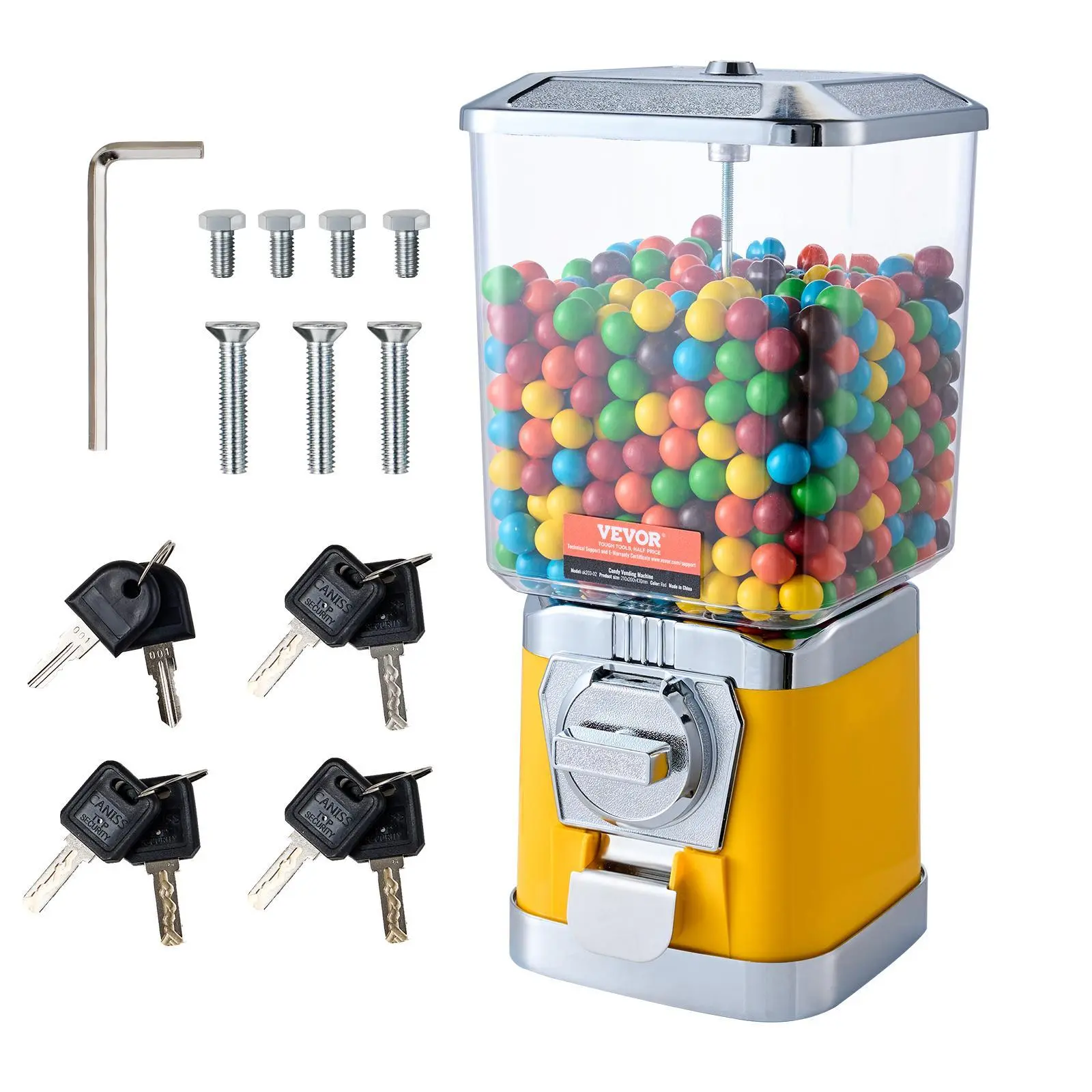 【Summerfinds】VEVOR Gumball Machine for Kids,  , 17"H Home Candy Vending Machine, PC Gumball Dispenser, Bubble Gum Machine for Game Stores, Coin Operated Gumball Bank for Toy Capsules Bouncy Balls Candy, Yellow