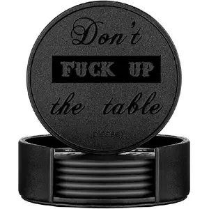 Funny Coasters, Thipoten 6 Pcs Leather Coasters with Holder, Perfect Housewarming Hostess Gifts, Protect Furniture from Water Marks Scratch and Damage(6Pcs, Black) Tableware