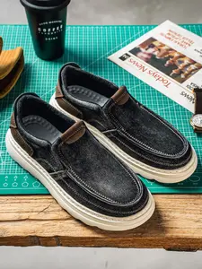 Vintage Distressed Denim Loafers, Thick Sole Height-Boosting Men's Slip-On Casual Shoes, Comfortable and Stylish Footwear for Everyday Wear