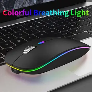 Uiosmuph LED Wireless Mouse, G12 Slim Rechargeable Silent Mouse, 2.4G Portable USB Optical Computer Mice with USB Receiver and Type C Adapter (Matte Black)Rechargeable RGB Gaming Mouse