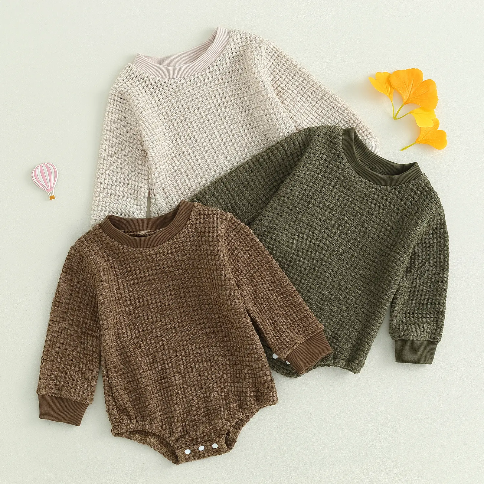 Sweatshirt Romper for Infant Baby Girl Boy Long Sleeve Crewneck Oversized Bodysuit Waffle Fall Pullover Top