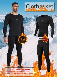 Men's 2-Piece Running Suit Warm Underwear Set, Compression Garment, Compression Bottoms with Dumbbell Print, Temperature Lock Design, Fall & Winter Outdoor Sports