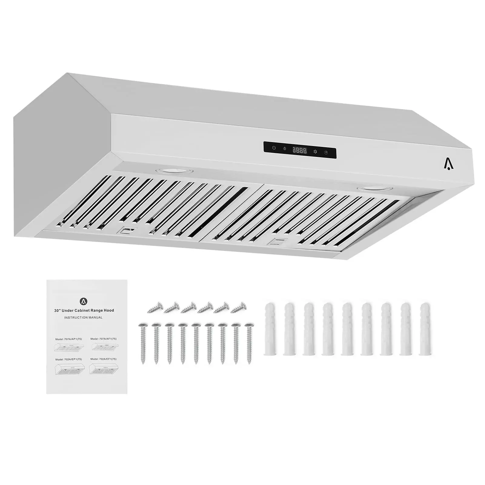 30 Inch Under Cabinet Range Hood, 400 CFM Stainless Steel Kitchen Exhaust Fan, Ducted Stove Vent Hood with 3-Speed Touch Control, LED Lights & Steel Baffle Filters, Silver