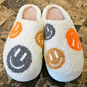 Unisex Bright Orange and Gray Smiley Face Slippers Comfort Soft Footwear
