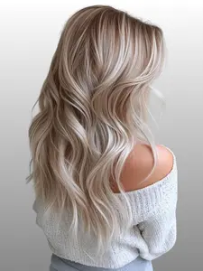 MACA BAKA Lila Ombre Highlight Ash Blonde Wig Synthetic Lace Front Wig Pre Plucked Glueless 18 Inches Medium Length Long Wavy Brown Mixed Light Blonde HD 13x4 Lace Front Wigs for Women with Scandinavian Hairline