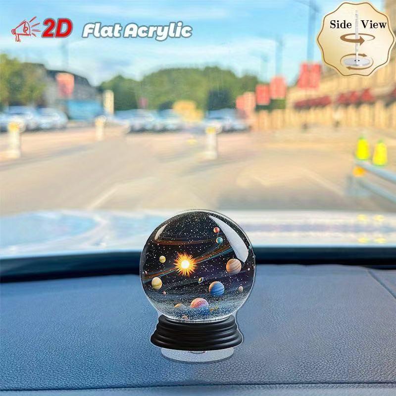 Rotating Solar System Crystal Snow Globe, 2D Acrylic Moon Desktop Decor, Gifts for Astronomy Lovers and Space Enthusiasts
