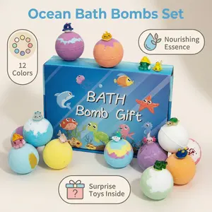 12PCs Ocean Adventure Bath Bomb Gift Set – 12 Colorful Fizzy Bath Bombs with Cute Sea Creature Toys Inside, Perfect for Kids’ Birthday Party Favors, Spa Day Fun, Sensory Play & Relaxing Soak Experience – Safe, Non-Toxic, Skin-Friendly Formula for All Ages