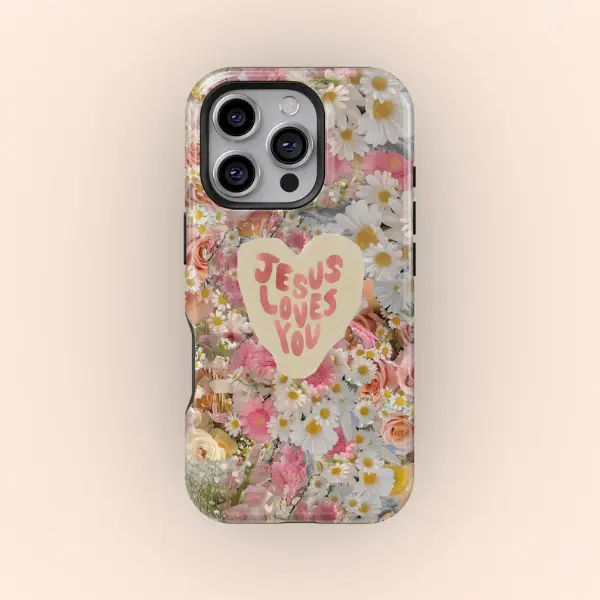 Jesus Loves You Floral Tough Phone Case for iPhone & Samsung, Christian Faith Daisy Flower Protective Phone Cover, Inspirational Religious Shockproof Slim Durable Case, Gift for Women