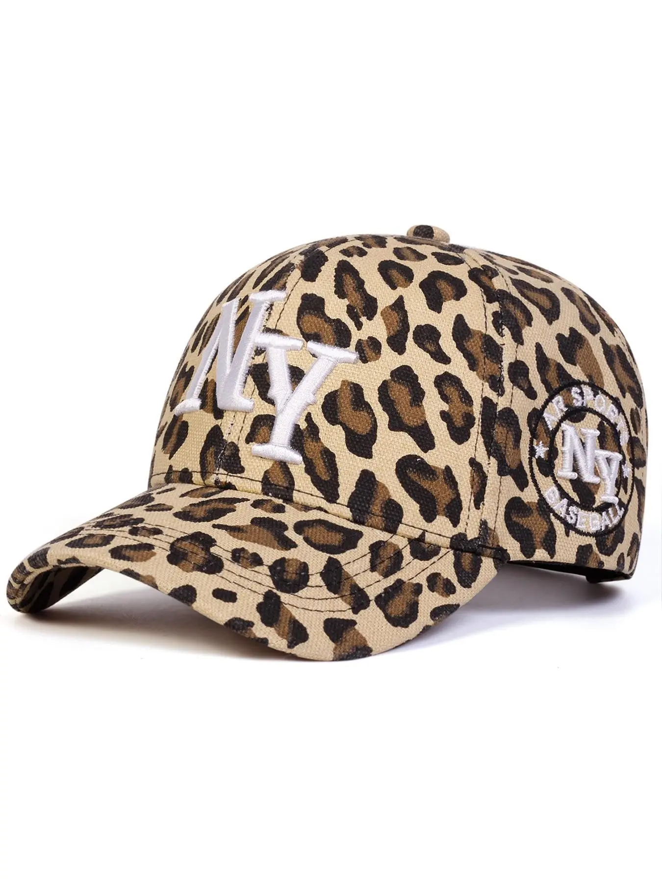 Women's Ny Leopard Print Hat, Adjustable Size, Fashionable Design, Suitable for Sports & Casual Outings, All-Season Woven Fabric Cap, Classic Baseball Cap, Leopard Vintage Hat, Casual Outdoor Hat