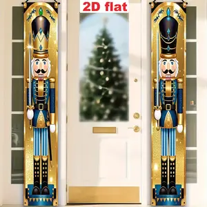 2D Flat, 2pcs DoKriy 2DFlag Nutcracker Soldier Decoration Welcome Door Hanger, Suitable for Christmas Parties and Porch Decorations, Winter-themed Indoor and Outdoor Wall Hanging Flag 71x12 Inch