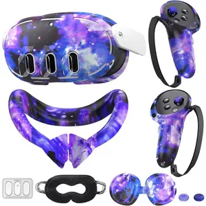 Compatible with Meta Quest 3 Accessories, VR   Cover, VR Shell Cover,Touch Controller Grip Cover,Camera Lens Protector Set Compatible with Oculus Quest 3 (Starry Purple)