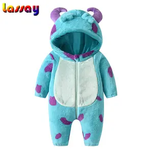 Infant Fleece Jumpsuit Cartoon Animal Horn Hooded Warm Thicken Winter Rompers Outwear Snowsuit for Baby Girls and Boys