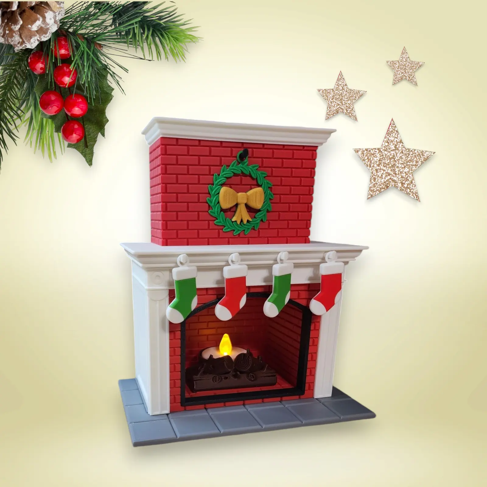 3D Printed Winter Fireplace  Christmas Ornament Tea Light Decoration tree
