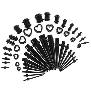 Ear Stretching Kit 48pcs Heart Tunnels & Plugs Gauge Lightweight Women Men Gauges For Ears 14g-00g Tapers