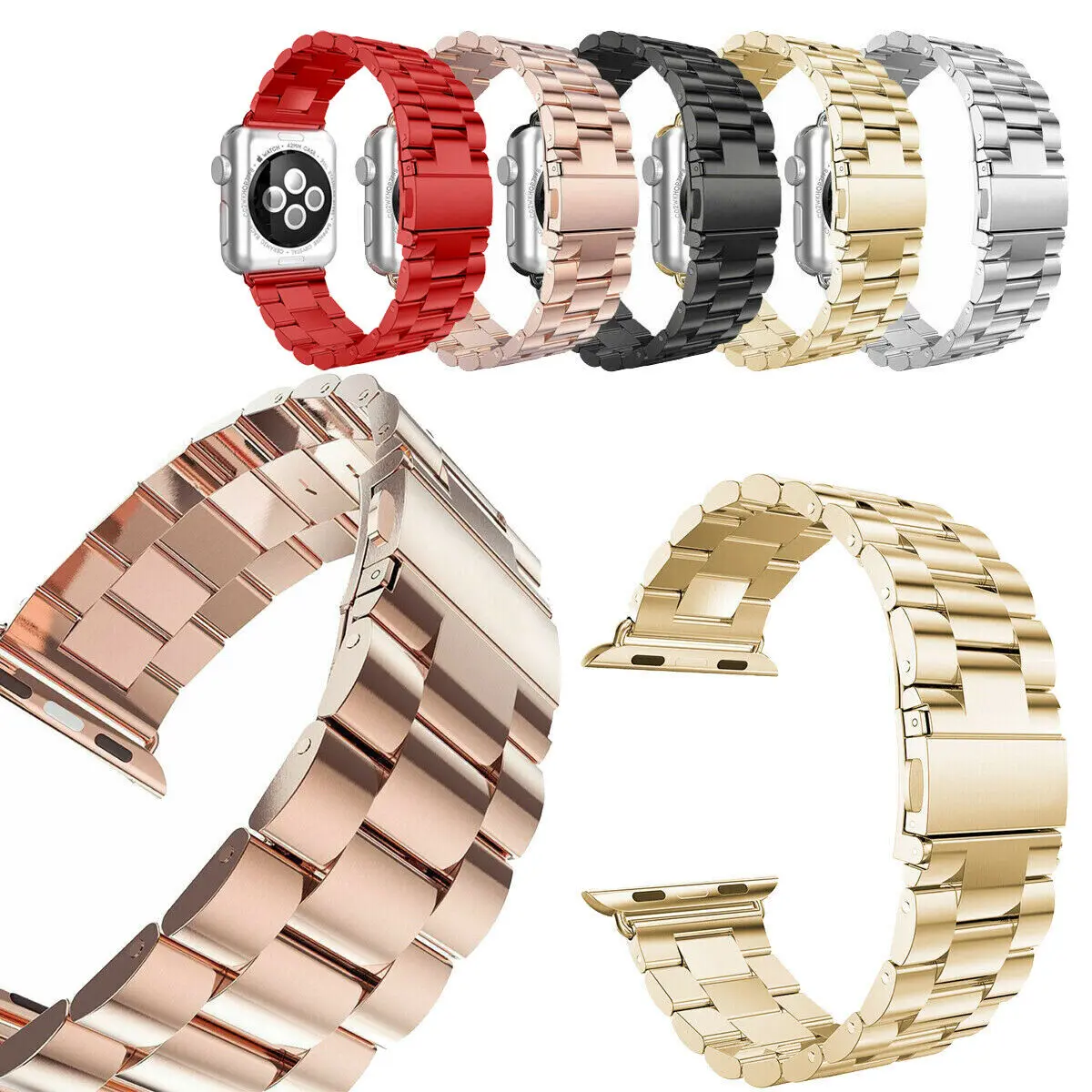 Doemoil Folding Clasp Stainless Steel Watch Band For iWatch Series 9 8 7 6 5 4 3 2 1 SE